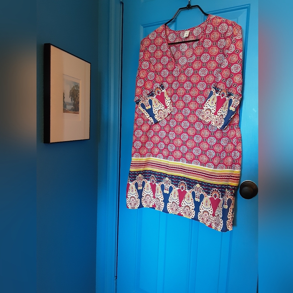 Vibrant Pink and Blue Patterned Tunic Old Navy